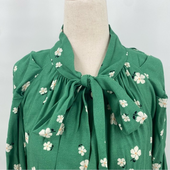 Buru Green Floral Bow Housecoat Dress Extra Small XS - Picture 3 of 13